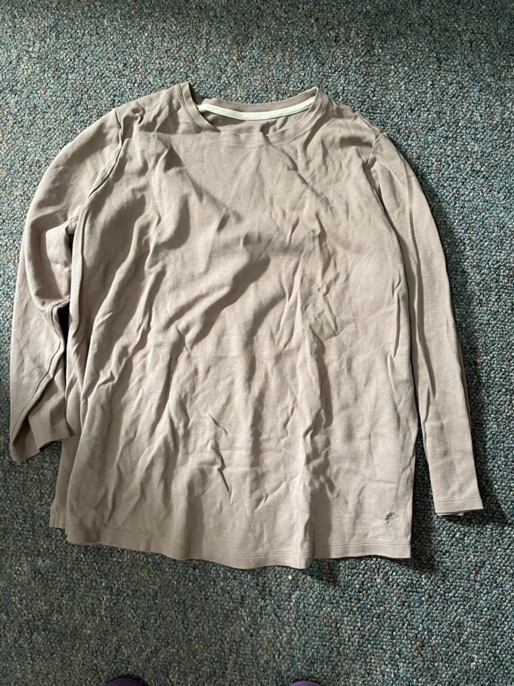 Isaac Mizrahi Long Sleeve Crewneck Top in Taupe Cotton